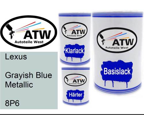 Lexus, Grayish Blue Metallic, 8P6: 500ml Lackdose + 500ml Klarlack + 250ml Härter - Set, von ATW Autoteile West.